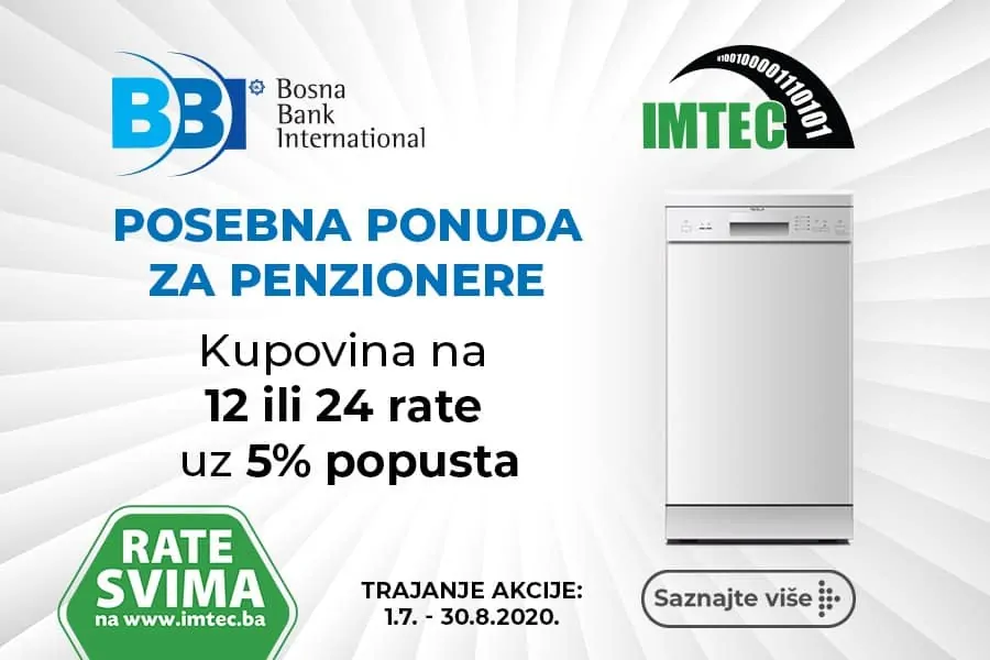 IMTEC I BBI BANKA: Rate za penzionere uz 5% popusta