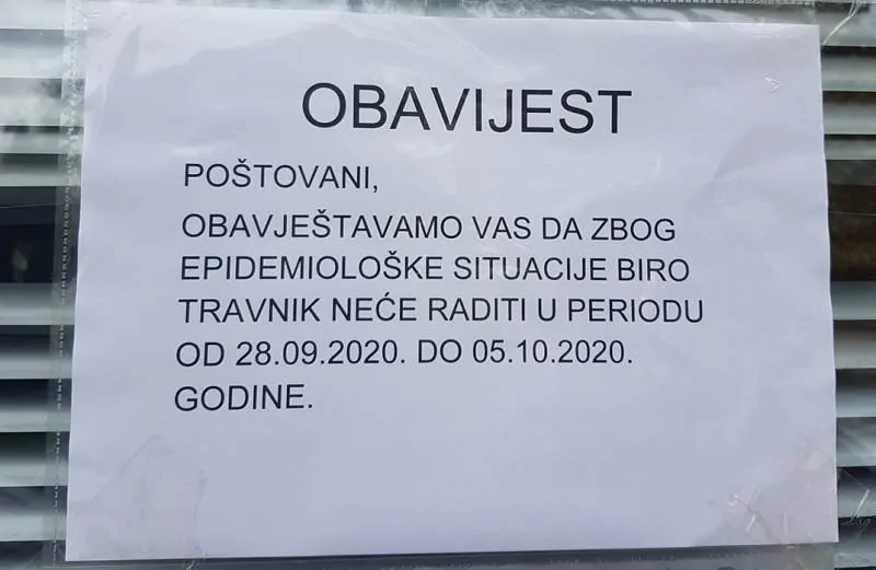 Travnik/ Biro ne radi do 05. oktobra