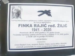 Preminula Finka Rajić rođ. Žilić