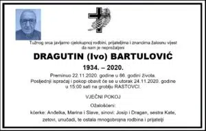 Preminuo Dragutin Bartulović