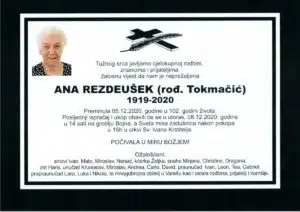 U 102. godini preminula Ana Rezdeušek