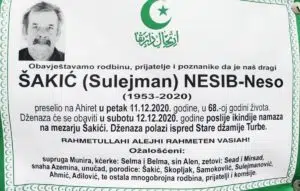 Preminuo Šakić Nesib-Neso