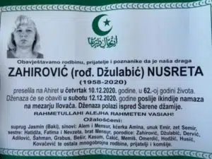Preminula Nusreta Zahirović