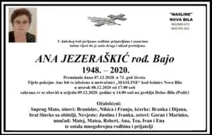 U srijedu sahrana Ani Jezeraškić