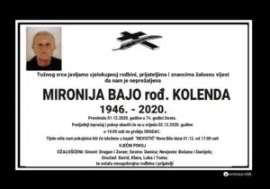 Preminula Mironija Bajo rođ. Kolenda