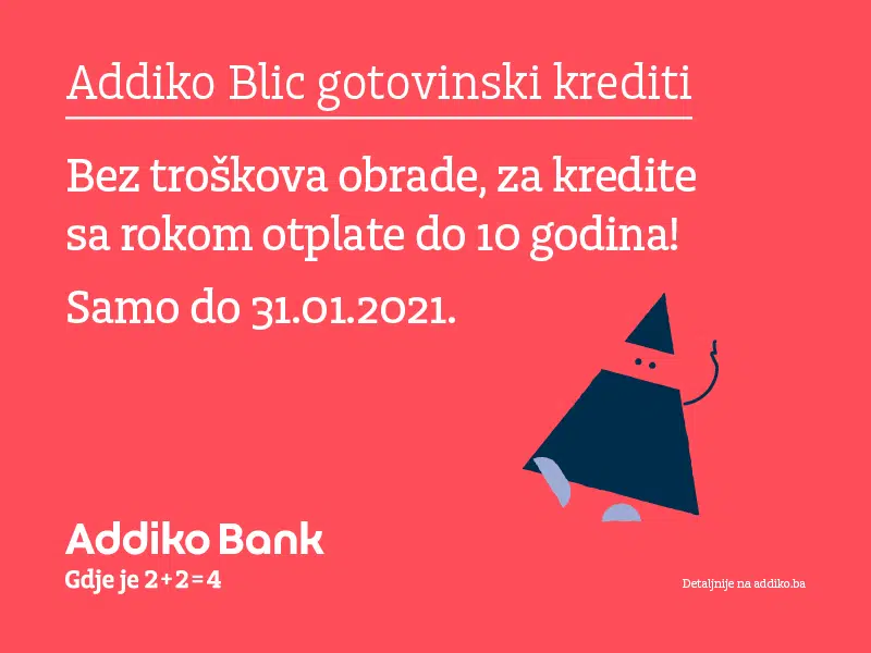 Addiko gotovinski krediti bez troškova obrade i u januaru 2021.