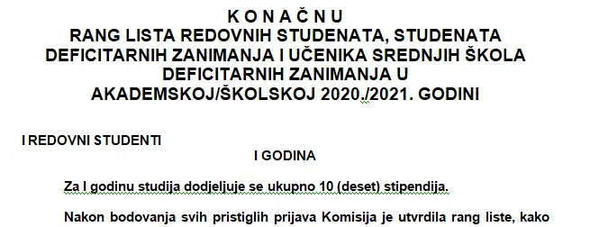 Objavljena konačna rang lista stipendista Općine Travnik