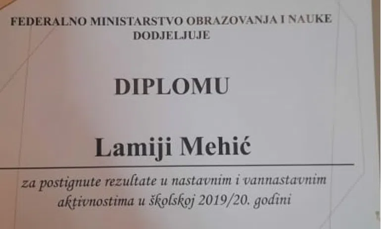 Među najboljim učenicima u Federaciji BiH i Travničanka Mehić Lamija