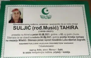 Preminula Suljić Tahira