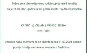 Preminula Kadrić Zejna