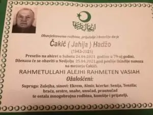 Preminuo Čakić Hadžo