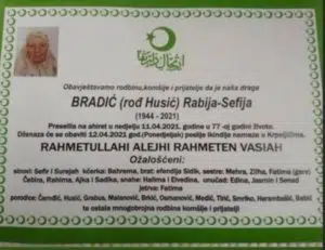 Preminula Bradić Rabija-Sefija