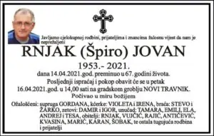Preminuo Jovan Rnjak