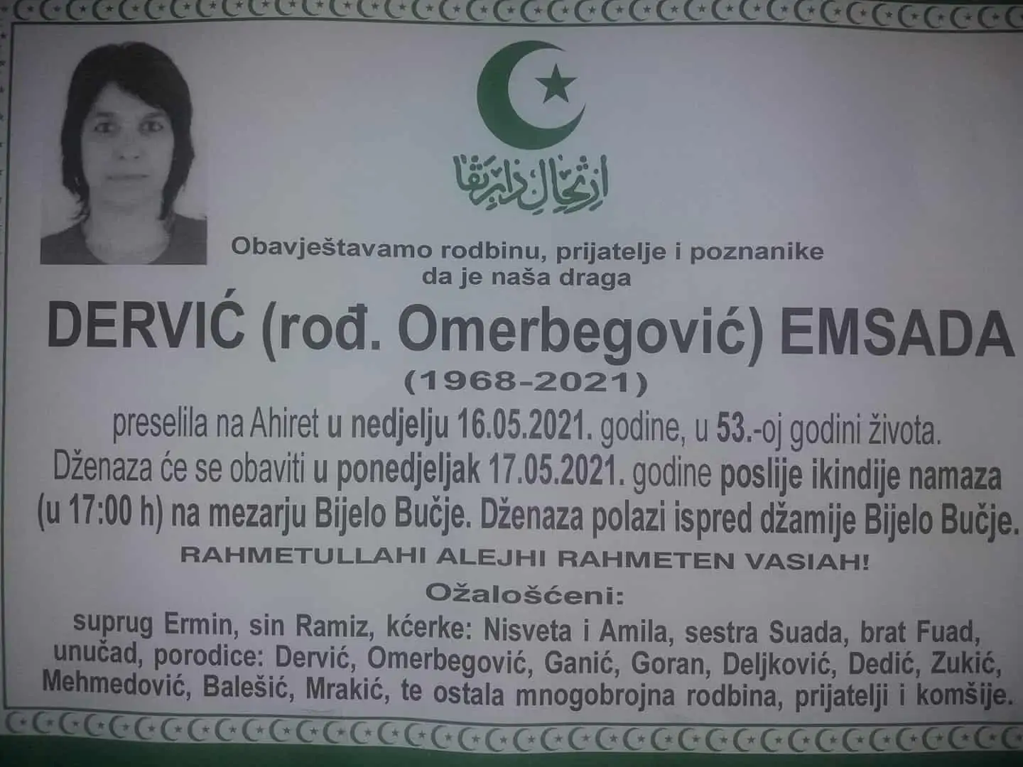 Preminula Dervić Emsada