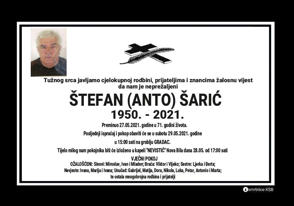 Preminuo Štefan Šarić