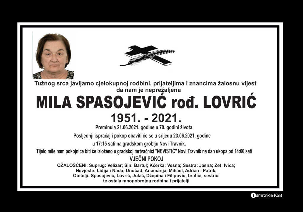 Preminula Mila Spasojević