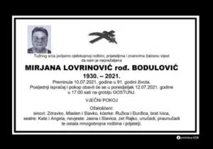 Preminula Mirjana Lovrinović