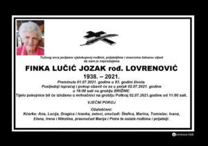 Preminula Finka Lučić Jozak
