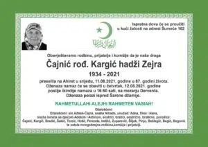 Preminula Čajnić hadži Zejra