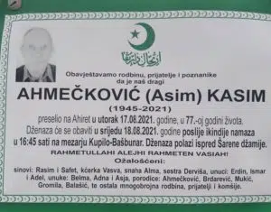 Preminuo Kasim Ahmečković