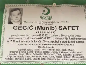 Preminuo Safet Gegić