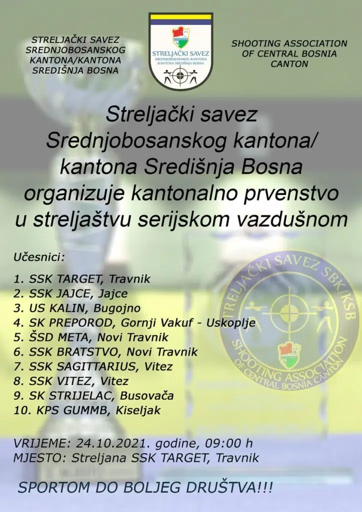 Streljački savez SBK organizuje IV kantonalno prvenstvo u streljaštvu vazdušnom puškom