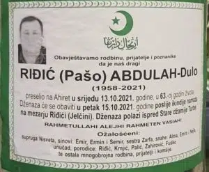 Preminuo Abdulah-Dulo Riđić
