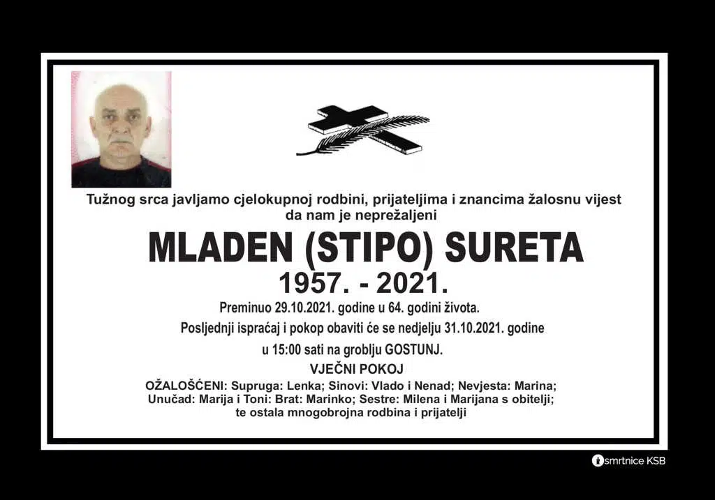 Preminuo Mladen Sureta