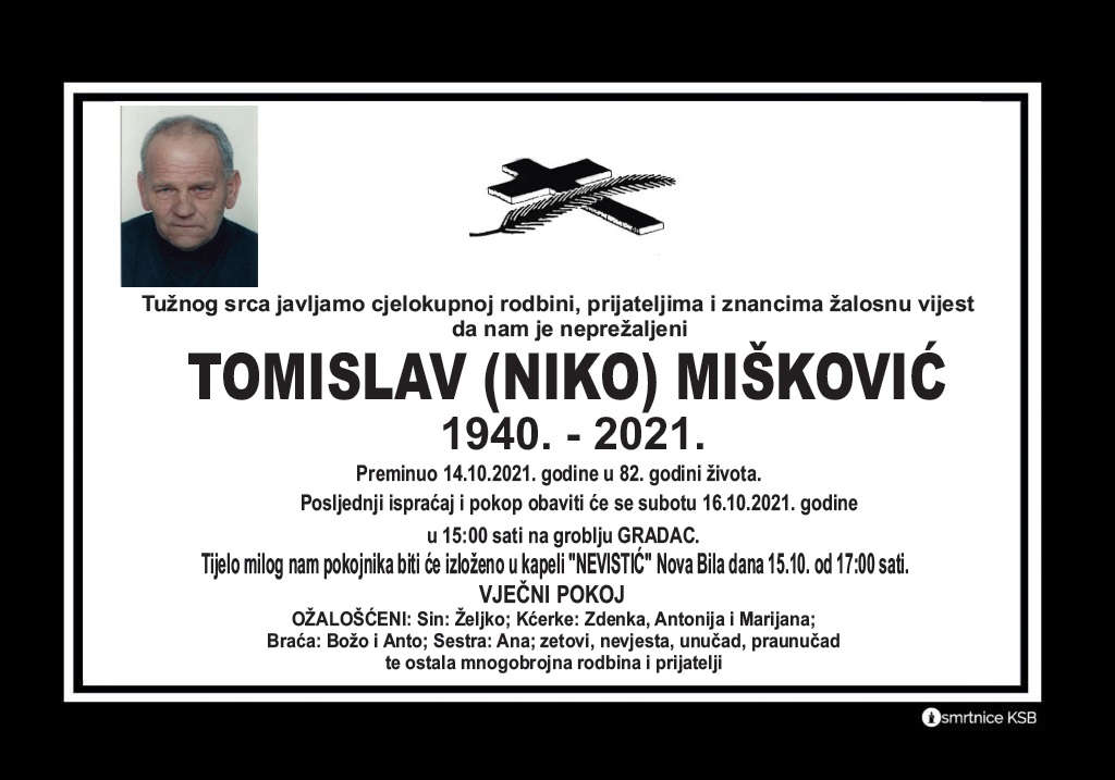 preminuo tomislav mišković