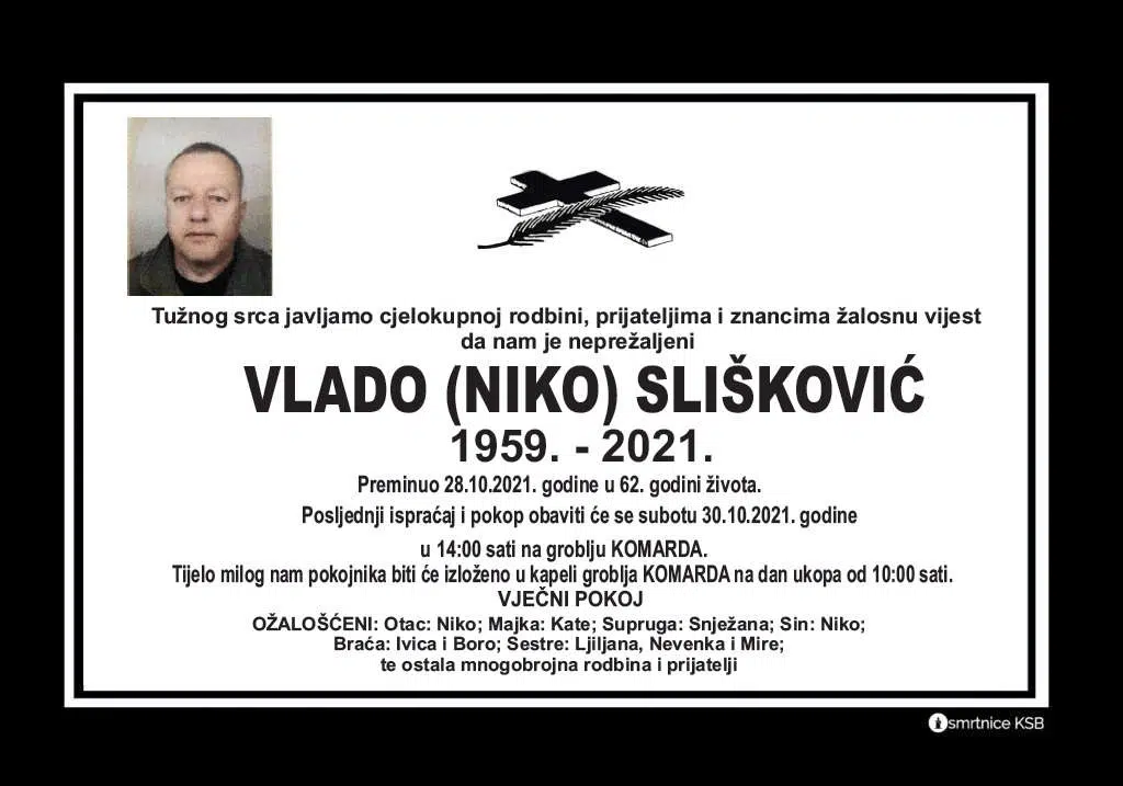 Preminuo Vlado Slišković