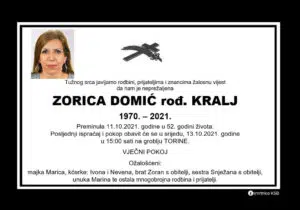 Preminula Zorica Domić