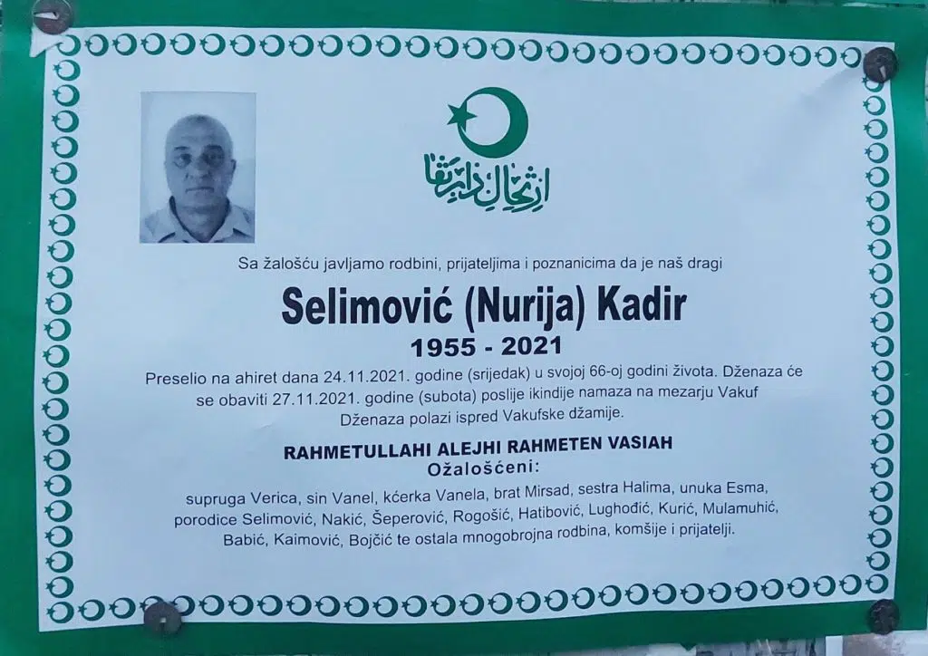 Preminuo je Selimović Kadir