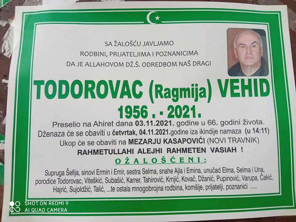 Na Ahiret preselio Todorovac Vehid