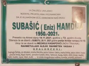 Preminuo Subašić Hamdija