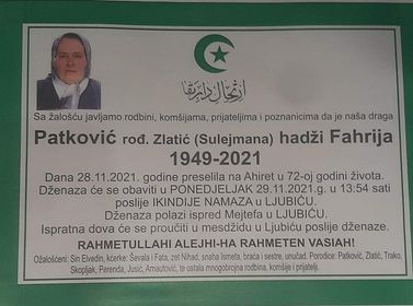 Preminula hadži Fahrija Patković