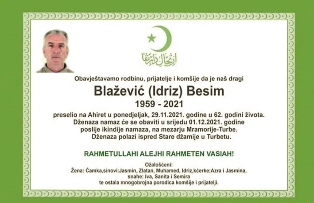 Preminuo Besim Blažević
