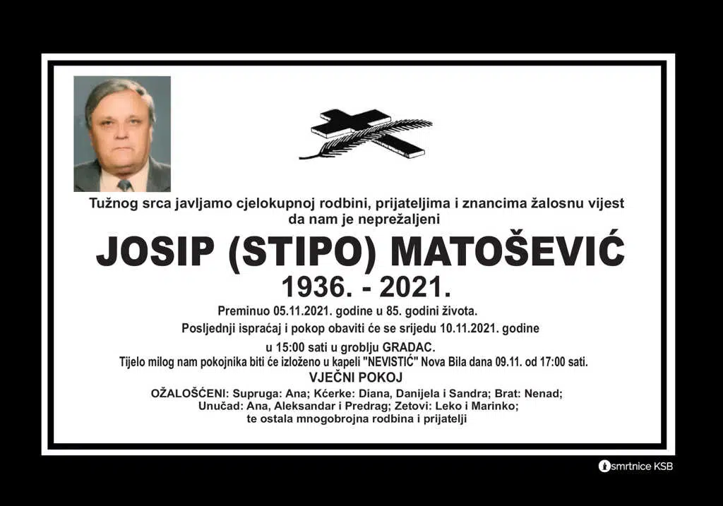 Preminuo Josip Matošević