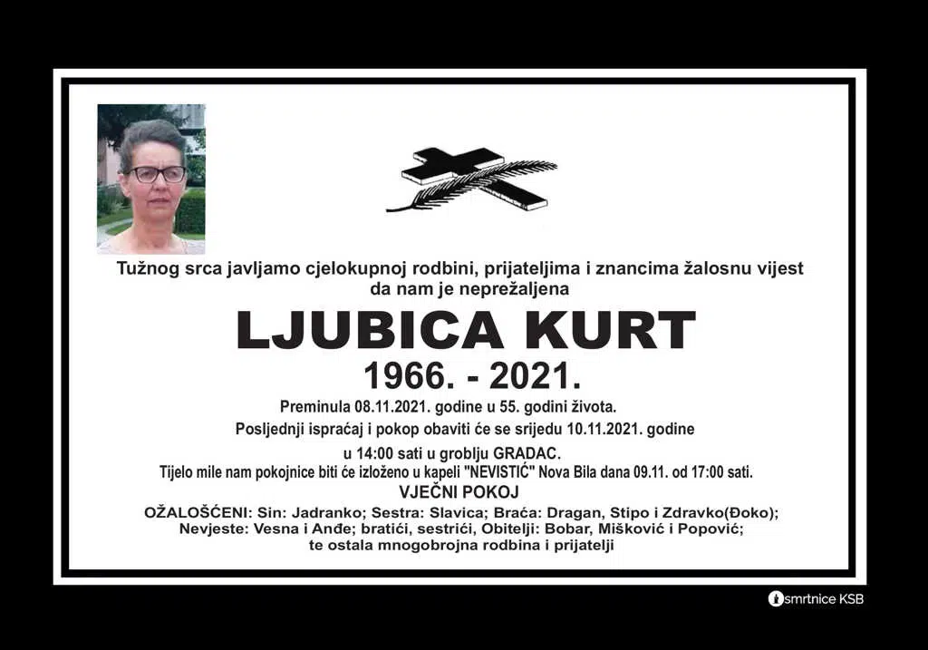 Preminula Ljubica Kurt