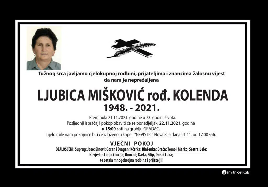 Preminula Ljubica Mišković