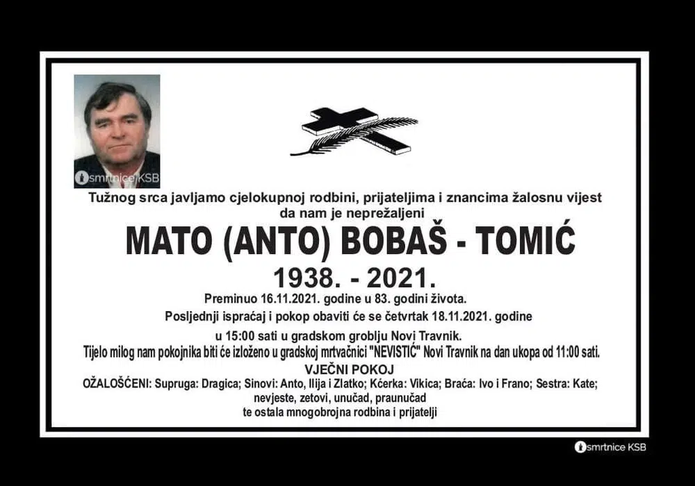 Preminuo Mato Bobaš – Tomić