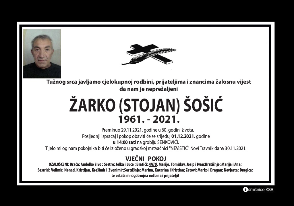 Preminuo Žarko Šošić