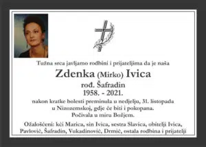 Preminula Zdenka Ivica