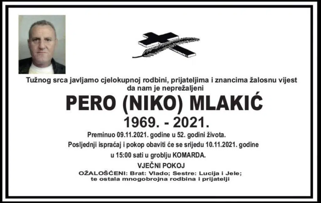 Preminuo Pero Mlakić