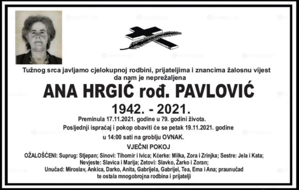 Preminula Ana Hrgić