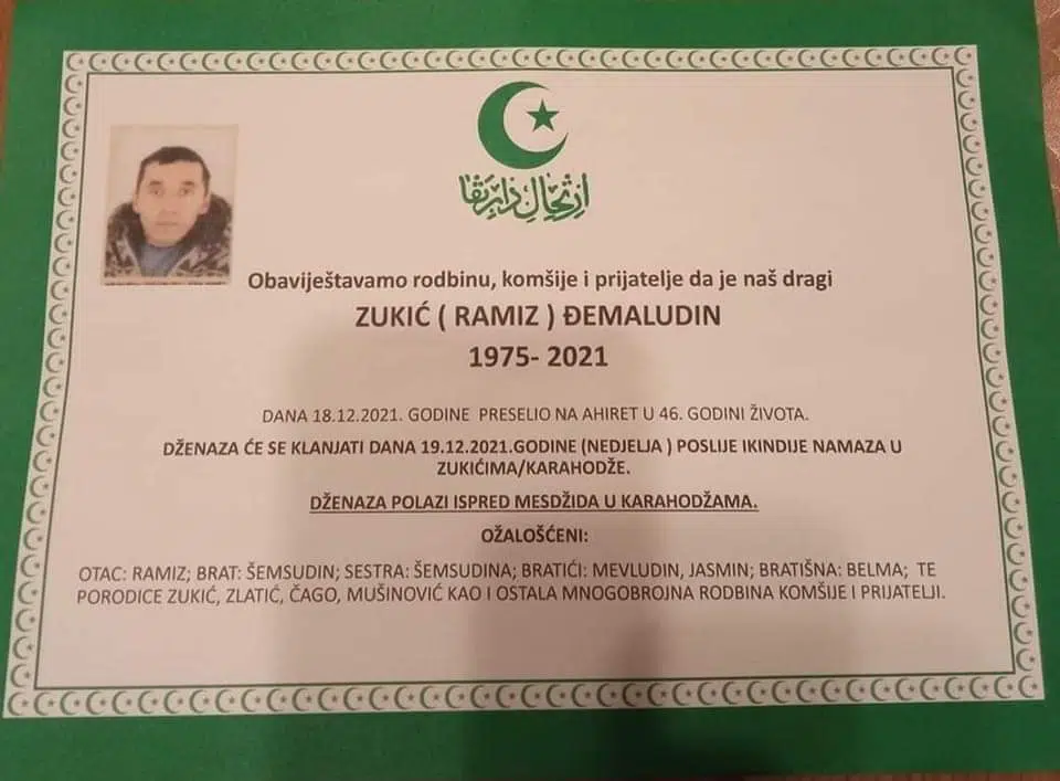 Preminuo je Zukić Đemaludin