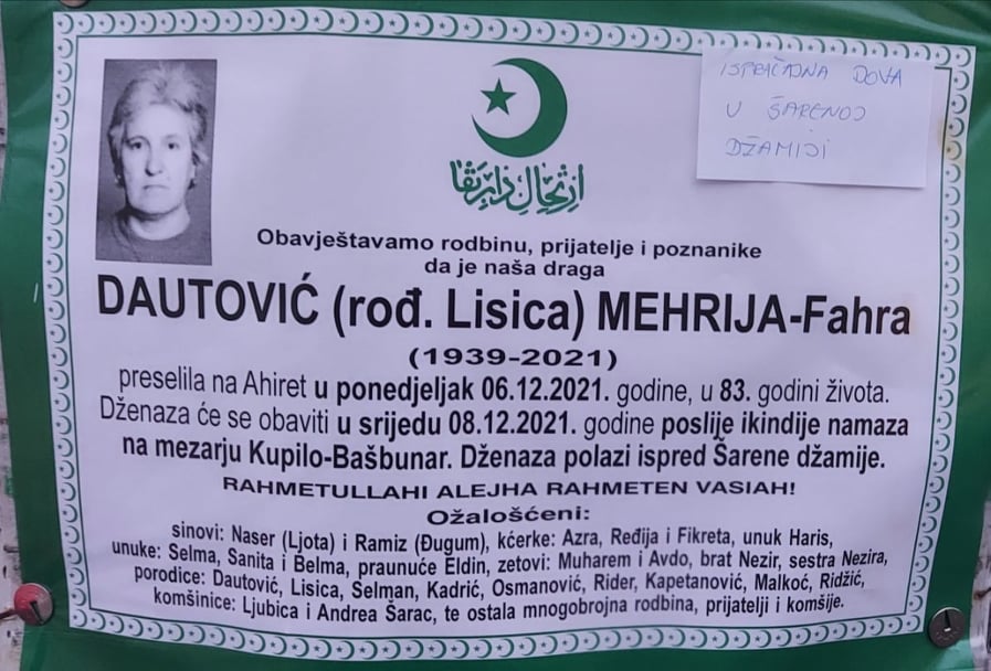 Preminula Mehrija Dautović