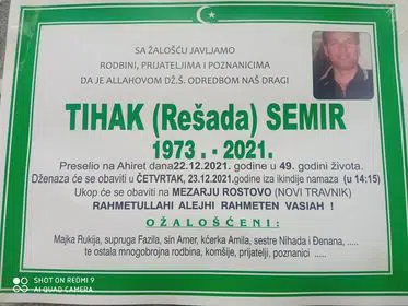 Preminuo Semir Tihak