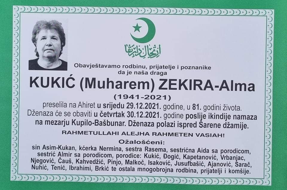 Preminula Zekira Kukić