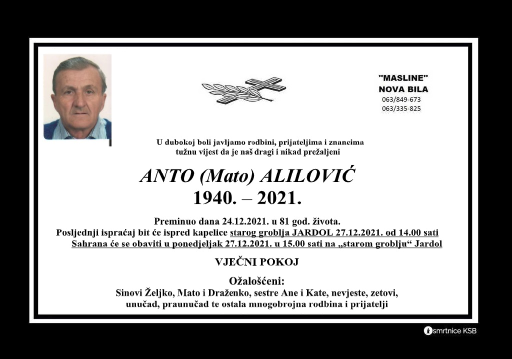 Preminuo Anto Alilović