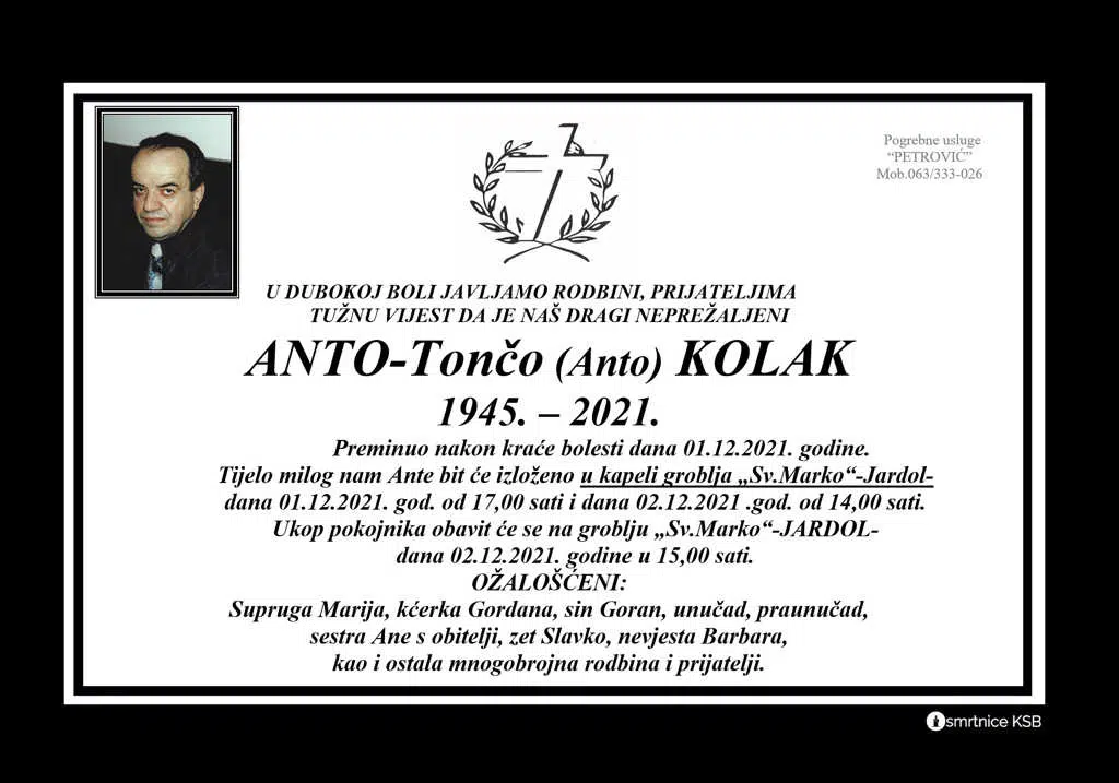 Preminuo Anto-Tončo Kolak